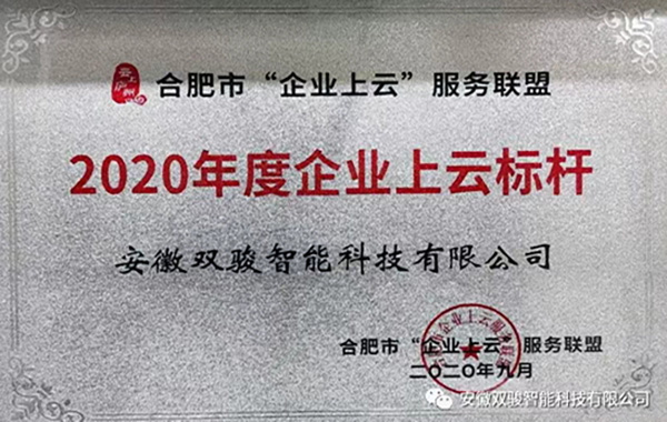 安徽雙駿智能科技有限公司榮獲 “合肥市2020年度企業(yè)上云標(biāo)桿”稱號(hào)